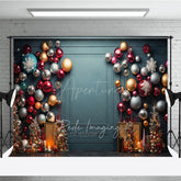 Aperturee - Aperturee Colorful Christmas Ornament Wall Photography Backdrop Elegant Teal Background Modern Holiday Party Photo Booth